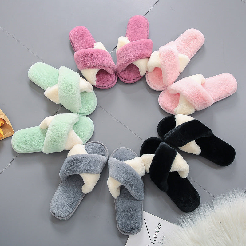 Plush cotton slippers