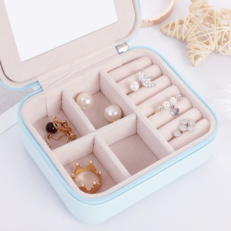 Women's Mini Earrings Rings Jewelry Box Useful Makeup Organizer With Zipper Travel Portable Jewelry Box